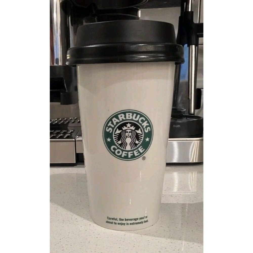 2009 Starbucks Coffee Double Wall Ceramic Travel Tumbler w/Locking Lid 12 oz